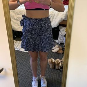 Blue and white polka dot wrap skirt size L